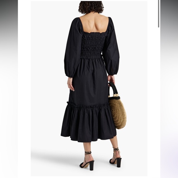 NWT CARA CARA shirred natella smocked poplin cotton midi dress puff sleeve M - Picture 3 of 6